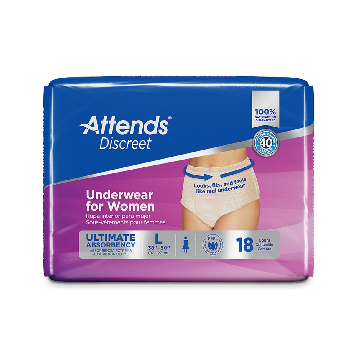 Female Adult Absorbent Underwear Attends® Discreet Pull On with Tear Away Seams Large Disposable Heavy Absorbency - BeHope