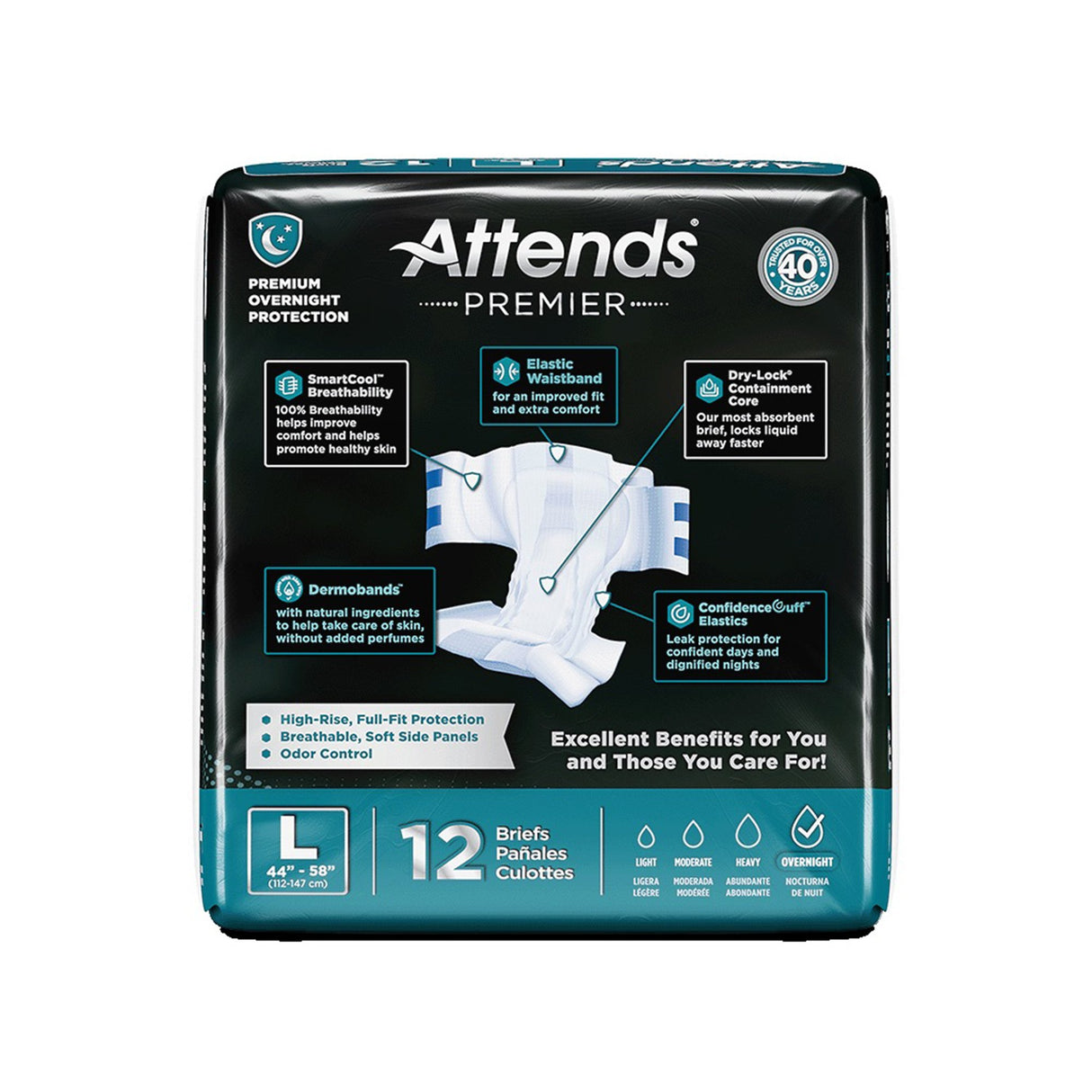 Unisex Adult Incontinence Brief Attends® Premier Large Disposable Heavy Absorbency - BeHope