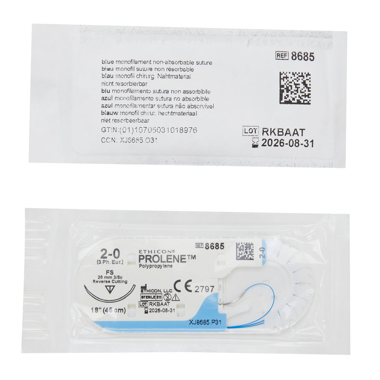 Nonabsorbable Suture with Needle Prolene™ Polypropylene FS 3/8 Circle Reverse Cutting Needle Size 2-0 Monofilament - BeHope