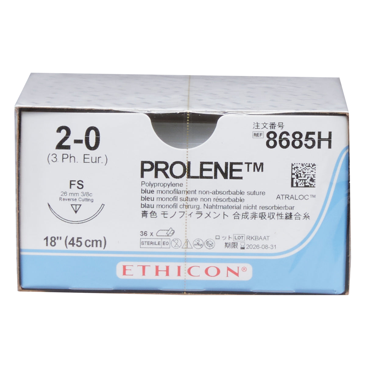 Nonabsorbable Suture with Needle Prolene™ Polypropylene FS 3/8 Circle Reverse Cutting Needle Size 2-0 Monofilament - BeHope