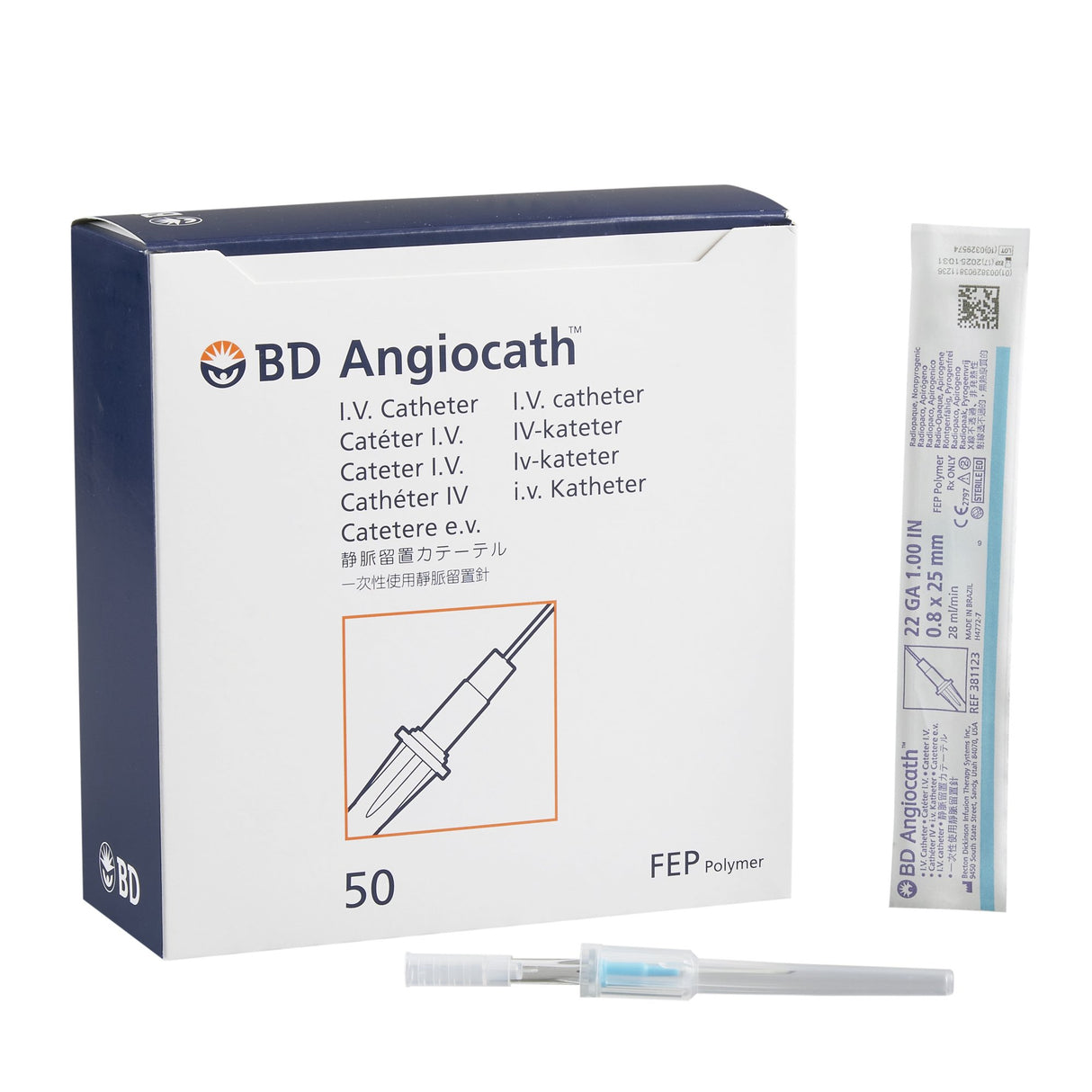 Peripheral IV Catheter Angiocath™ FEP Polymer Straight Hub Non Blood Control - BeHope