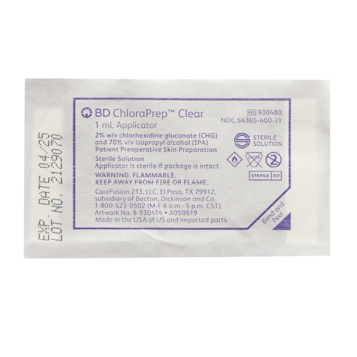 Skin Prep Solution ChloraPrep™ Clear 1 mL Foam Applicator 2% / 70% Strength CHG (Chlorhexidine Gluconate) / Isopropyl Alcohol Sterile - BeHope