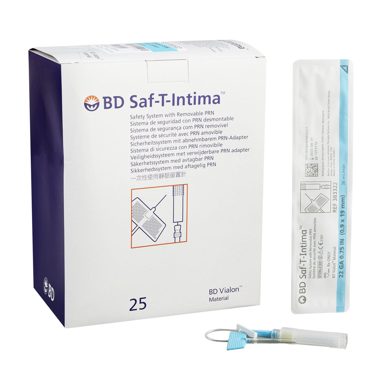 Closed IV Catheter Saf-T-Intima™ 22 Gauge 3/4 Inch BD Vialon Winged Hub Blood Control - BeHope