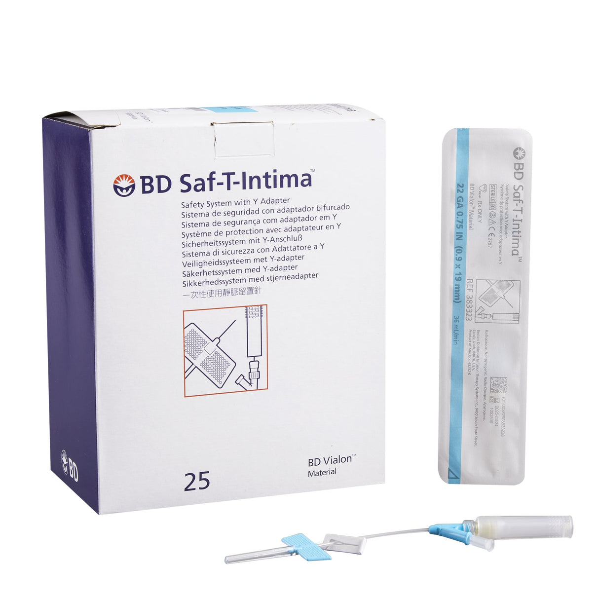 Closed IV Catheter Saf-T-Intima™ 22 Gauge 3/4 Inch Vialon Winged Hub Blood Control - BeHope