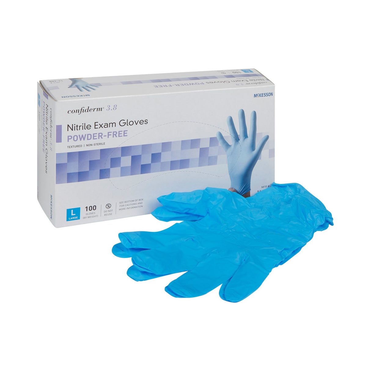 Exam Glove McKesson Confiderm® 3.8 Large NonSterile Nitrile Standard Cuff Length Textured Fingertips Blue Not Rated - BeHope