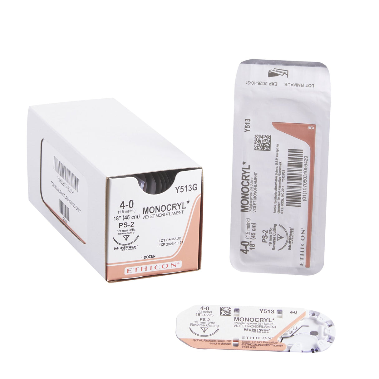 Absorbable Suture with Needle Monocryl™ Poliglecaprone PS-2 3/8 Circle Precision Reverse Cutting Needle Size 4-0 Monofilament - BeHope