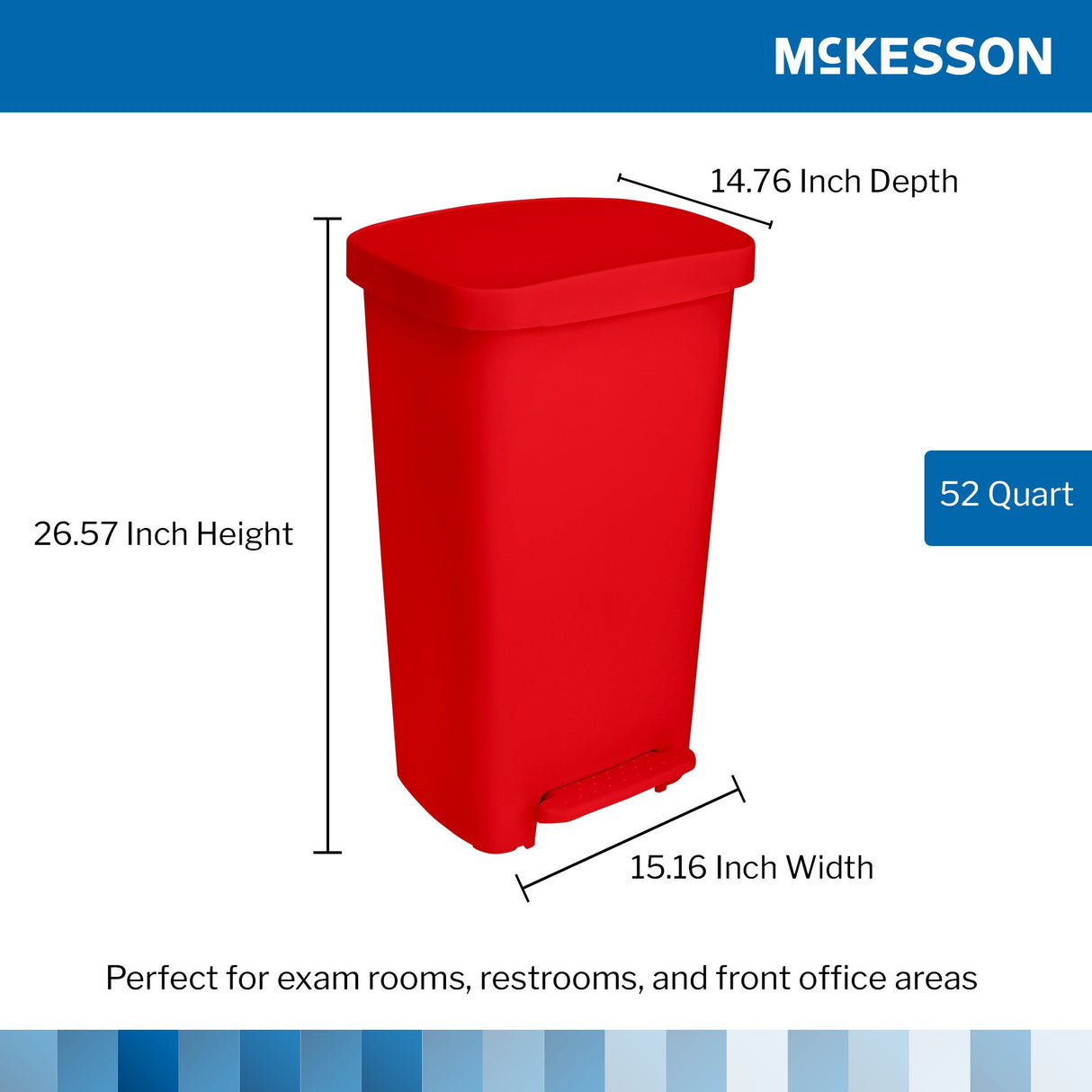 Trash Can McKesson 52 Quart / 13 gal. Red Plastic Rectangular - BeHope