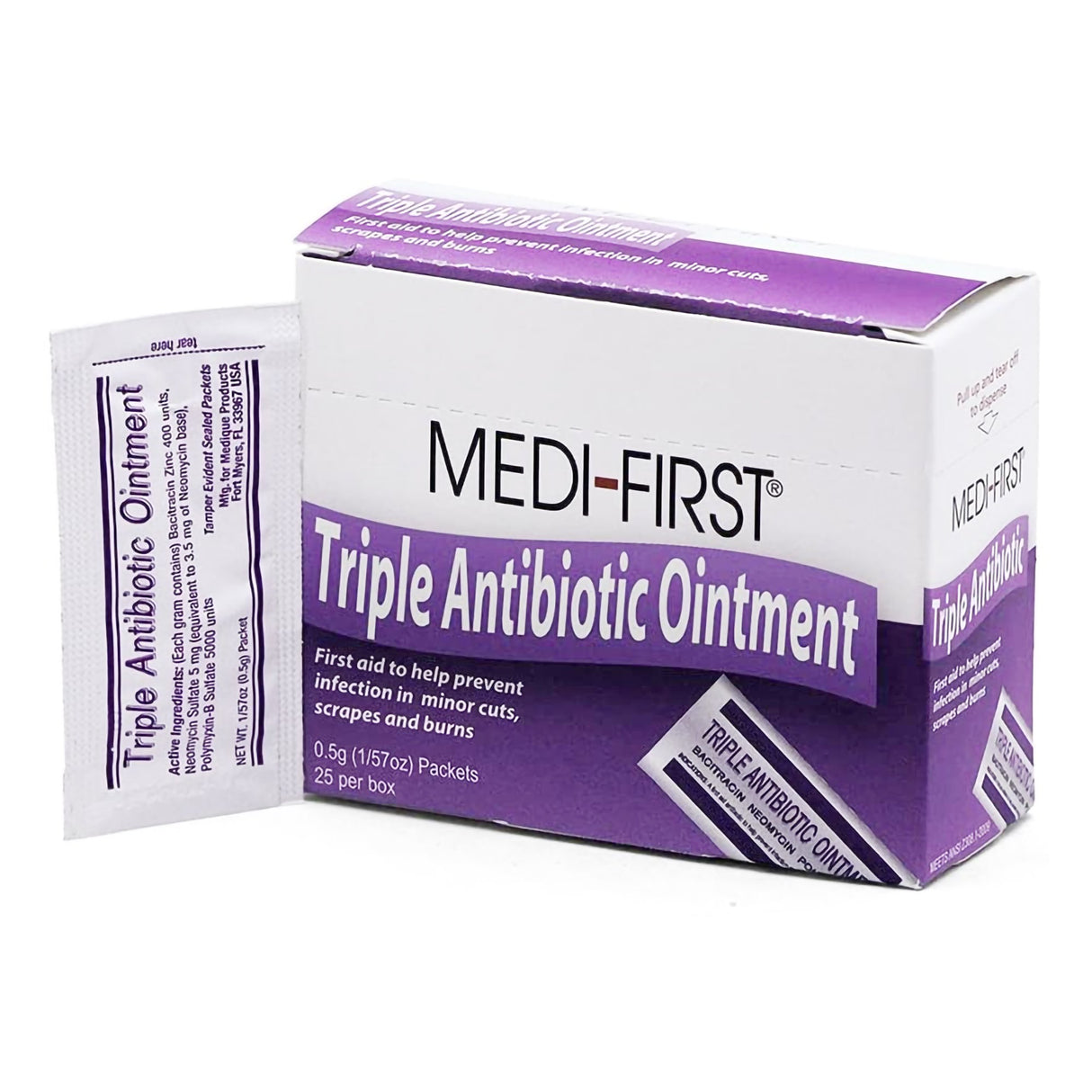 First Aid Antibiotic Bacitracin / Neomycin / Polymyxin B Medi-First® Ointment 0.5 Gram Individual Packet - BeHope