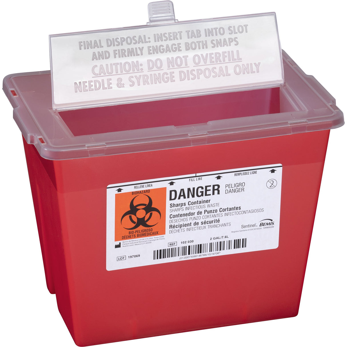 Sharps Container Bemis™ Sentinel Translucent Horizontal Entry RoHS Compliant Incineration Safe - BeHope