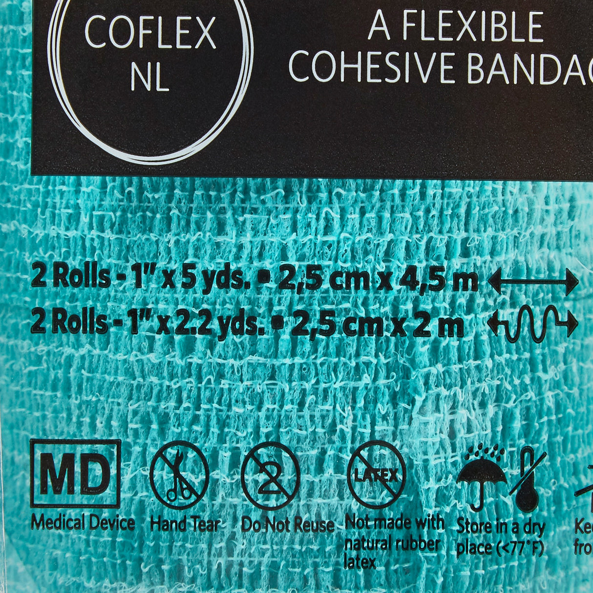 Cohesive Bandage CoFlex® NL 1 Inch X 5 Yard Self-Adherent Closure Teal / Blue / White / Purple / Green NonSterile 12 lbs. Tensile Strength - BeHope