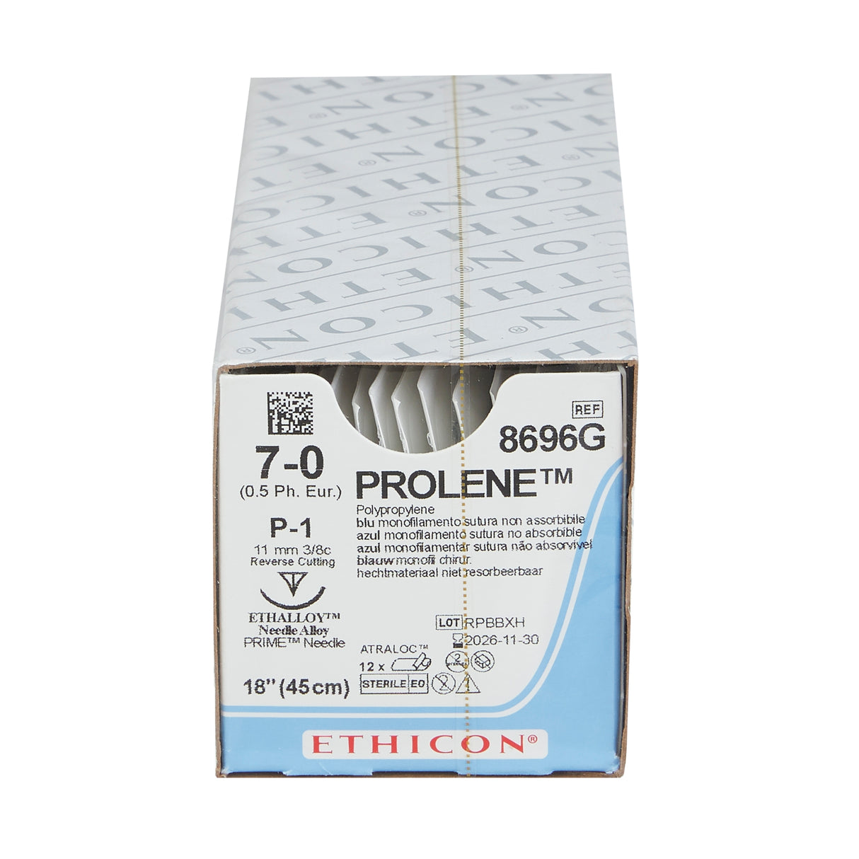 Nonabsorbable Suture with Needle Prolene™ Polypropylene P-1 3/8 Circle Precision Reverse Cutting Needle Size 7-0 Monofilament - BeHope