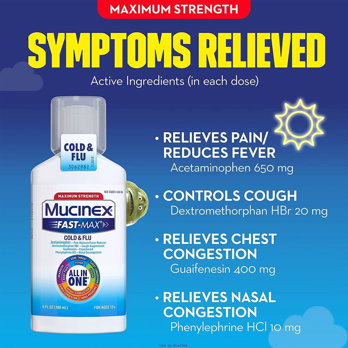 Cold and Cough Relief Mucinex® Fast-Max™ Cold & Flu 650 mg - 20 mg - 400 mg - 10 mg / 20 mL Strength Liquid 6 oz. - BeHope