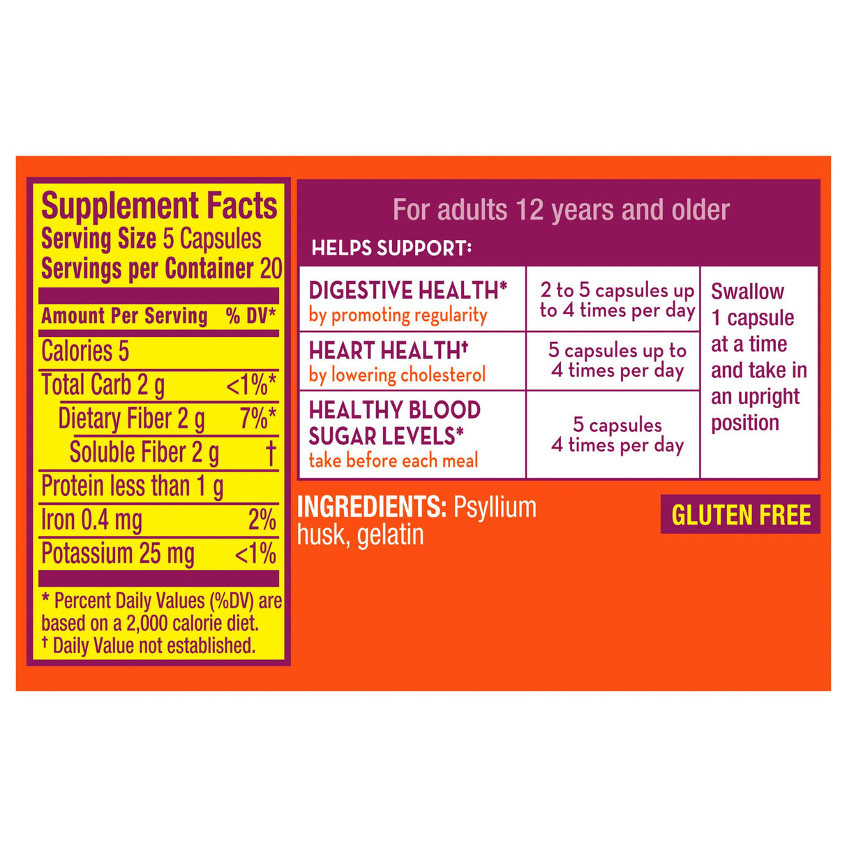 Fiber Supplement Metamucil 3-in-1 Fiber Capsule 100 per Bottle 0.4 Gram Strength Potassium / Psyllium Husk - BeHope