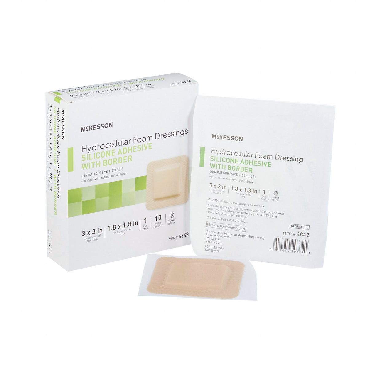 Foam Dressing McKesson 3 X 3 Inch With Border Film Backing Silicone Gel Adhesive Square Sterile - BeHope