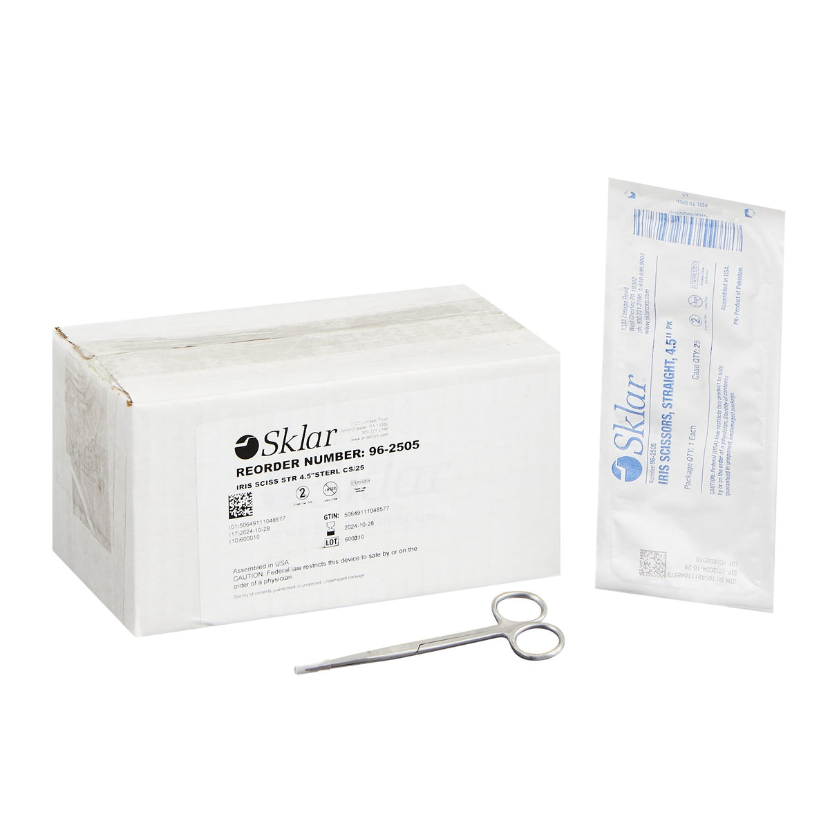 Iris Scissors Econo Sterile™ 4-1/2 Inch Length Floor / Office Grade Pakistani Stainless Steel Sterile Finger Ring Handle Straight Sharp Tip / Sharp Tip - BeHope