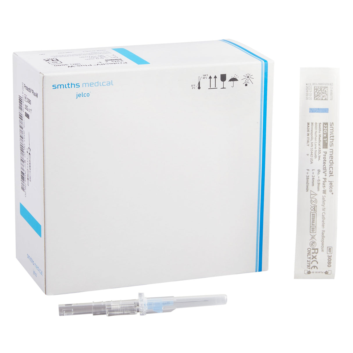 Peripheral IV Catheter Protectiv® Plus-W 22 Gauge 1 Inch Polyurethane Winged Hub Non Blood Control Sliding Safety - BeHope