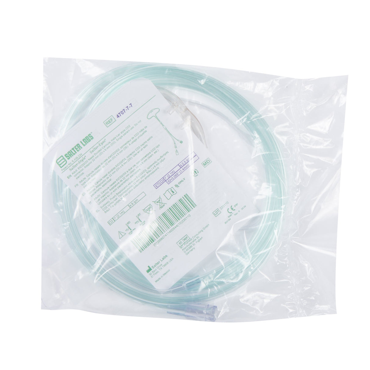 ETCO2 Nasal Cannula Salter-Style® Adult Curved Prongs 7 Foot Tubing - BeHope