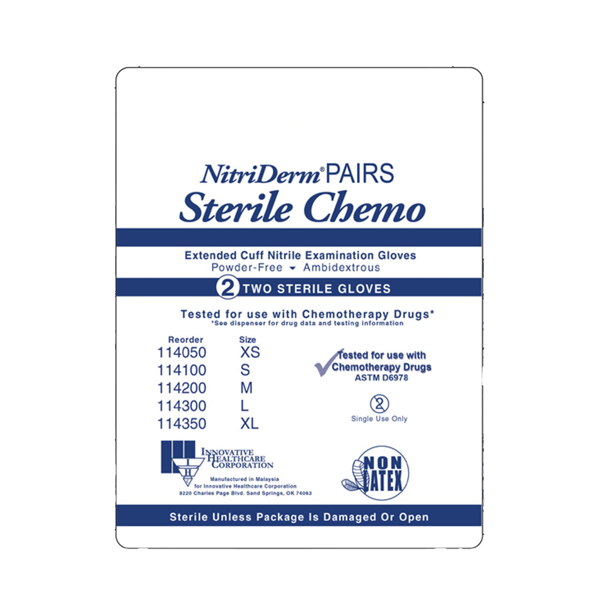 Exam Glove NitriDerm® EC Large Sterile Pair Nitrile Extended Cuff Length Smooth Blue Chemo Tested - BeHope