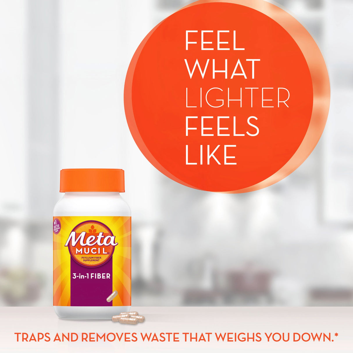 Fiber Supplement Metamucil 3-in-1 Fiber Capsule 100 per Bottle 0.4 Gram Strength Potassium / Psyllium Husk - BeHope