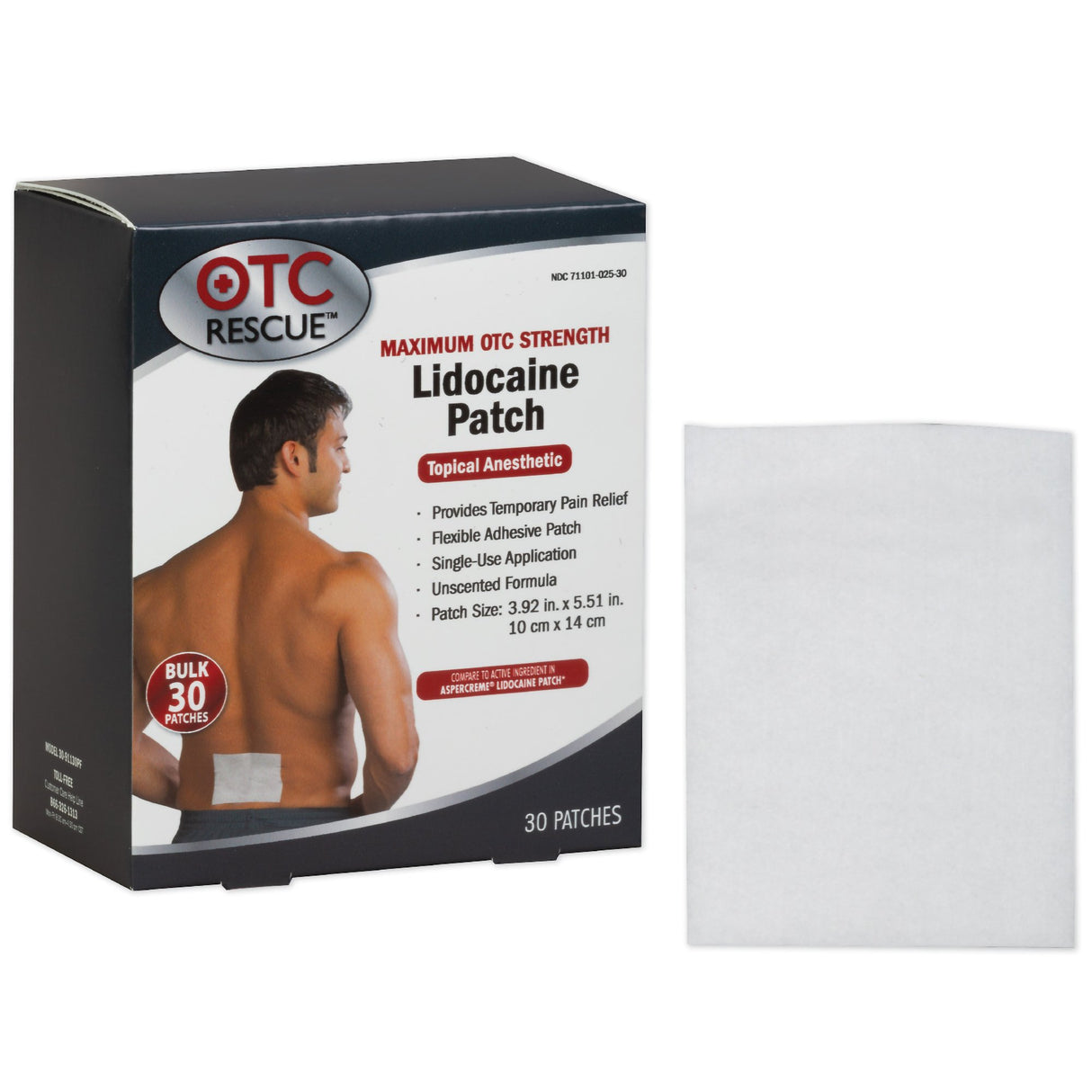 Topical Pain Relief OTC RESCUE 4% Strength Lidocaine Patch 30 per Box - BeHope