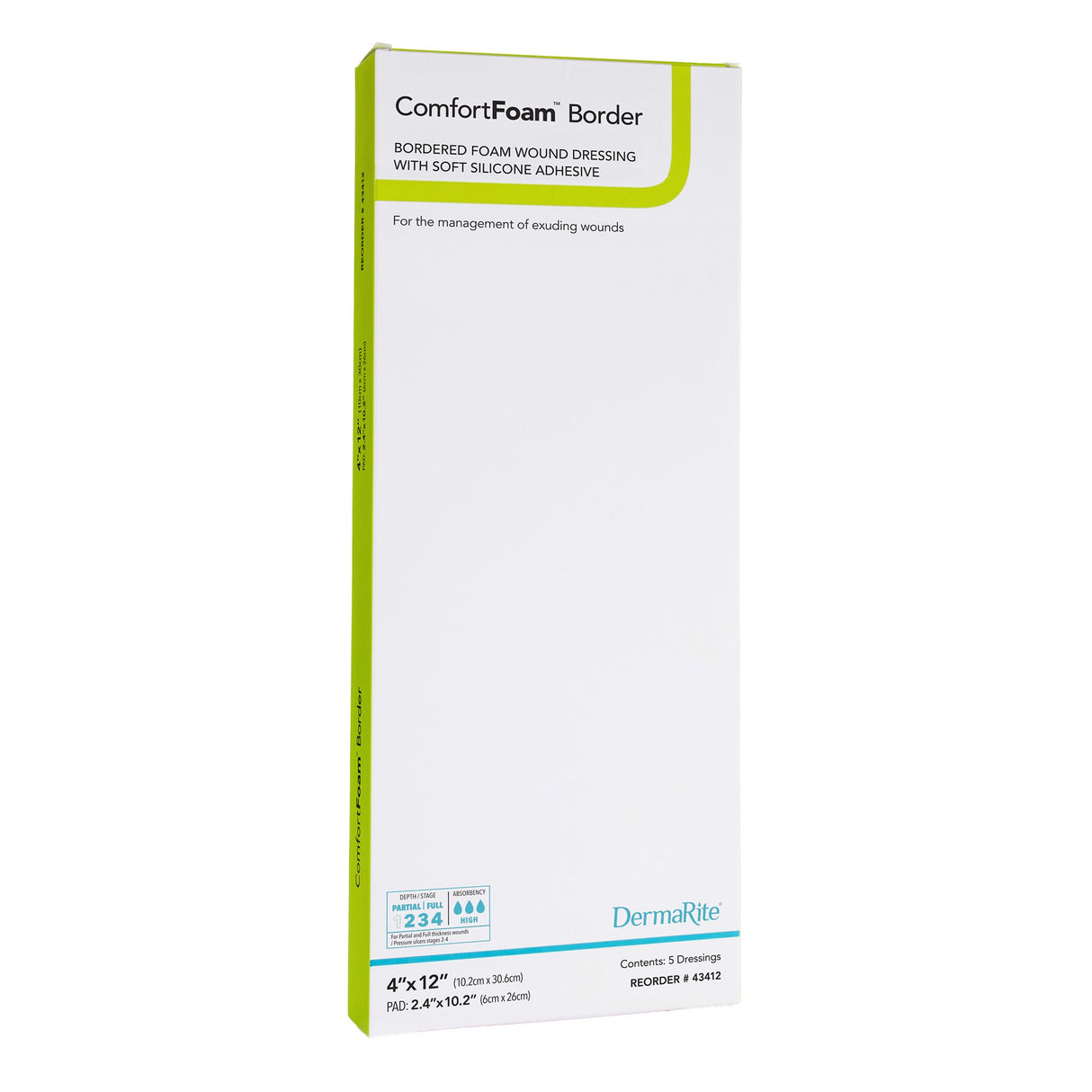 Foam Dressing ComfortFoam™ Border 4 X 12 Inch With Border Waterproof Backing Silicone Adhesive Rectangle Sterile - BeHope