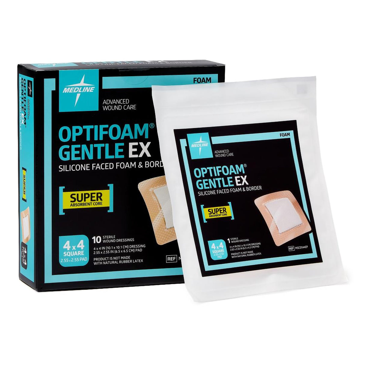 Foam Dressing Optifoam® Gentle EX 4 X 4 Inch With Border Waterproof Backing Silicone Face and Border Square Sterile - BeHope