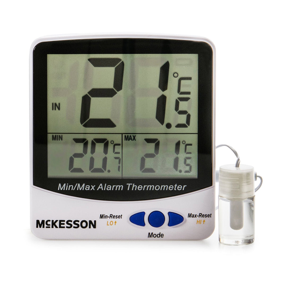 Digital Refrigerator / Freezer Thermometer with Alarm McKesson Fahrenheit / Celsius -58° to +158°F (-50° to +70°C) Glycol Bottle Probe / Internal Sensor Multiple Mounting Options Battery Operated - BeHope
