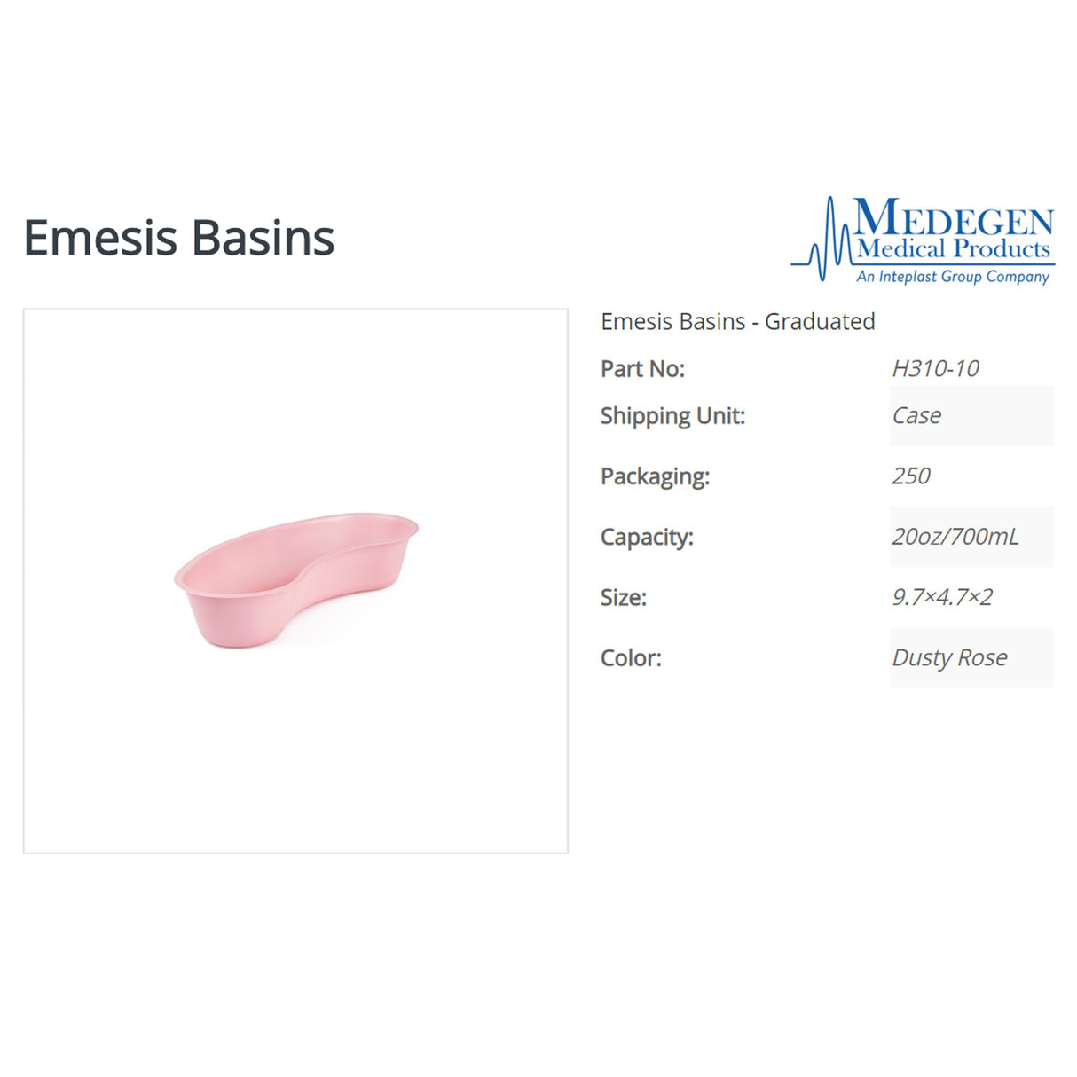 Emesis Basin Medegen Dusty Rose 20 oz. Plastic Single Patient Use - BeHope