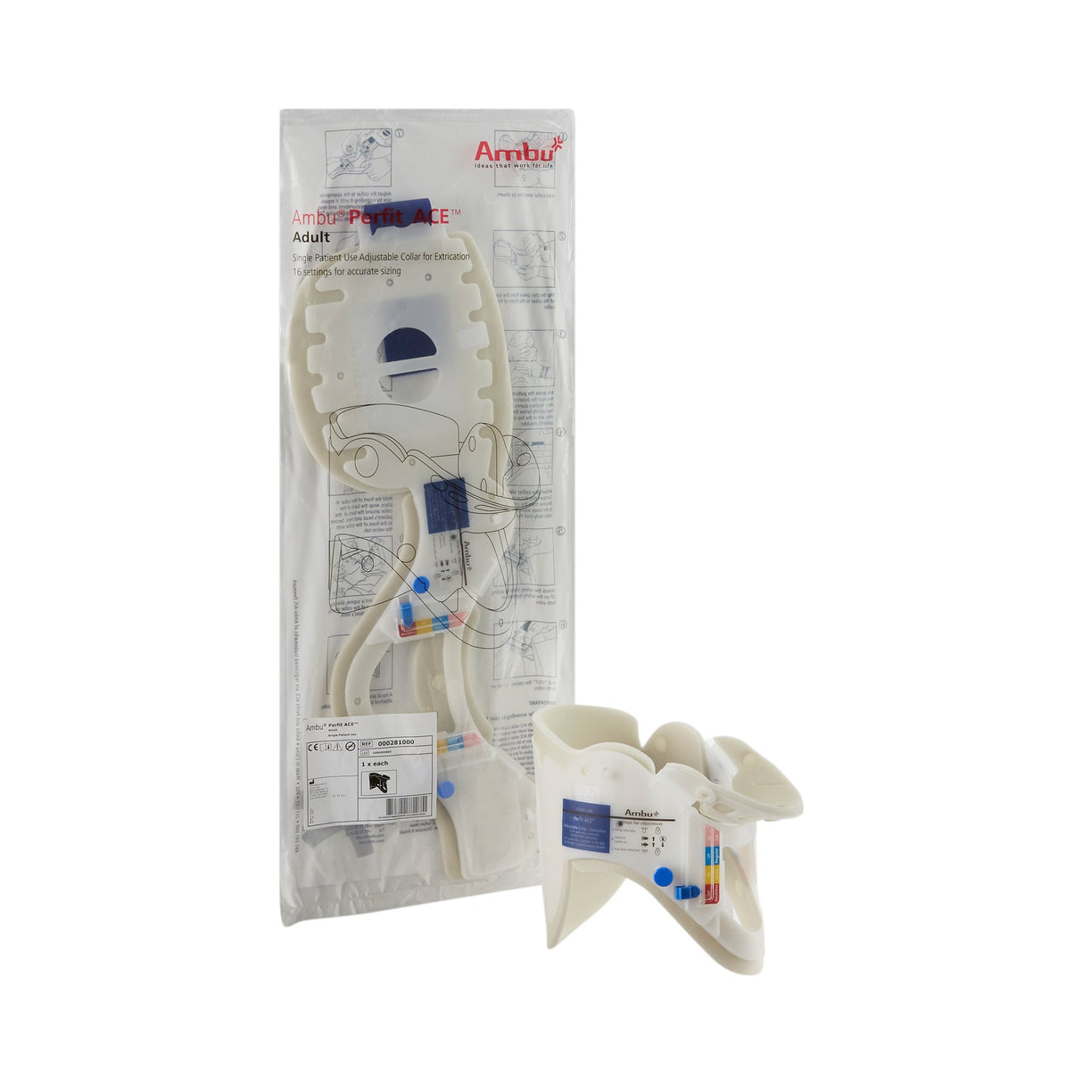 Extrication Cervical Collar Ambu® Perfit ACE™ Preformed Adult One Size Fits Most One-Piece / Trachea Opening Adjustable Height Adjustable Neck Circumference - BeHope