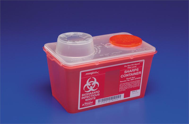Sharps Container Monoject™ Red Base 17-7/10 H X 6-3/4 W X 10-1/2 D Inch Vertical Entry 3.5 Gallon - BeHope