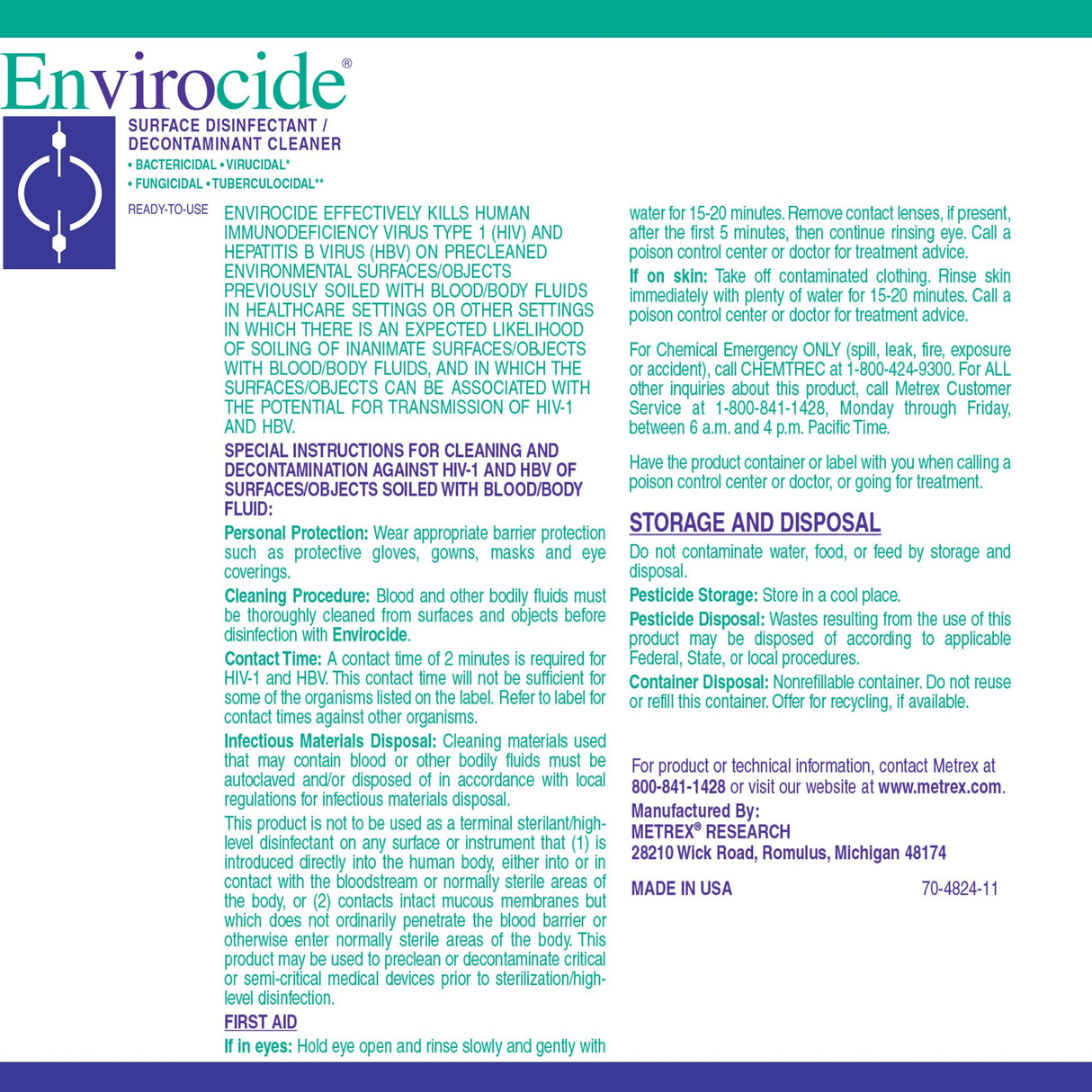 Surface Disinfectant Cleaner Envirocide® Broad Spectrum Manual Pour Liquid 1 gal. Jug Alcohol Scent NonSterile - BeHope