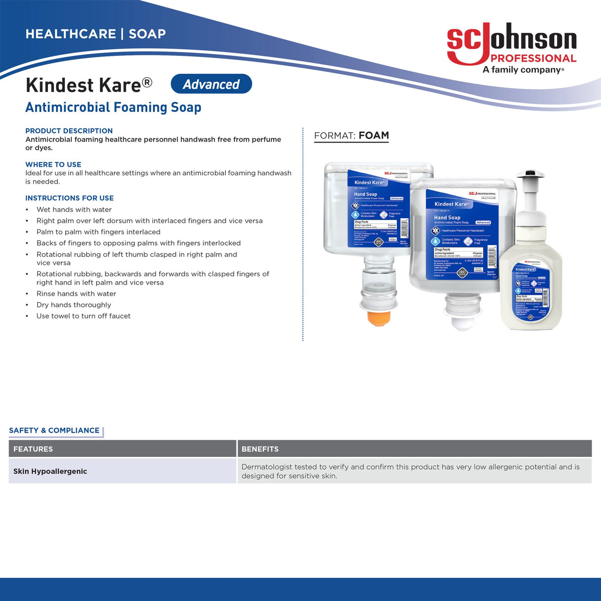 Antimicrobial Soap Kindest Kare® Advanced Foaming 1,000 mL Dispenser Refill Bottle Unscented - BeHope