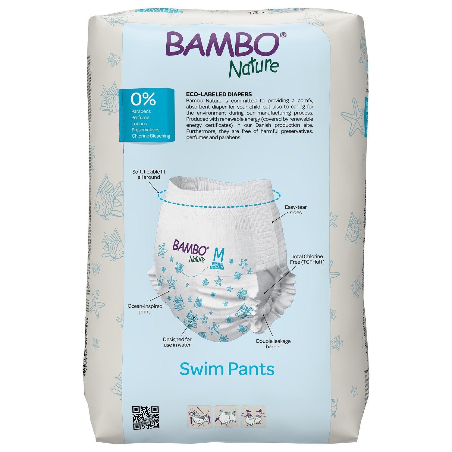 Unisex Baby Swim Diaper Bambo® Nature Pull On with Tear Away Seams Medium Disposable Heavy Absorbency - BeHope