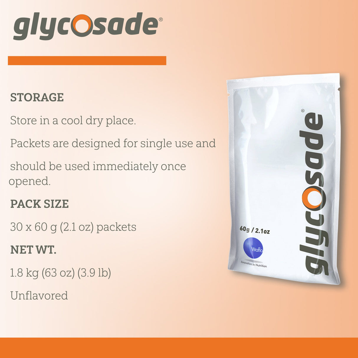 Oral Supplement Glycosade® Unflavored Powder 60 Gram Individual Packet - BeHope