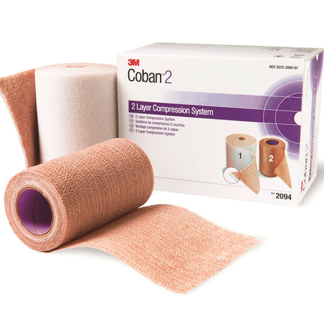 2 Layer Compression Bandage System 3M™ Coban™ 2 2-9/10 Yard X 4 Inch / 4 Inch X 5-1/10 Yard Self-Adherent / Pull On Closure Tan / White NonSterile 35 to 40 mmHg - BeHope