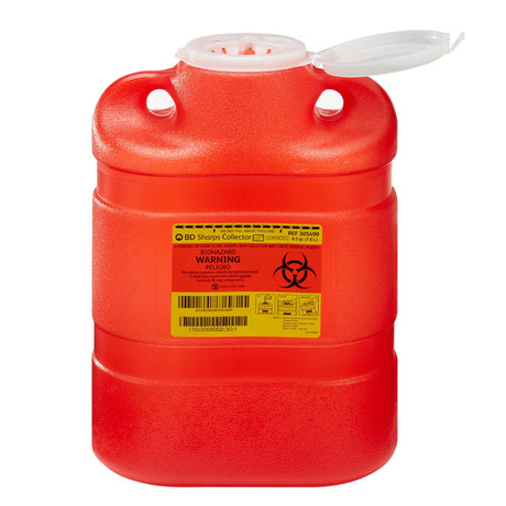 Sharps Container BD™ Red Base 13-2/5 H X 9-2/5 W X 5-3/10 D Inch Vertical Entry 2.05 Gallon - BeHope