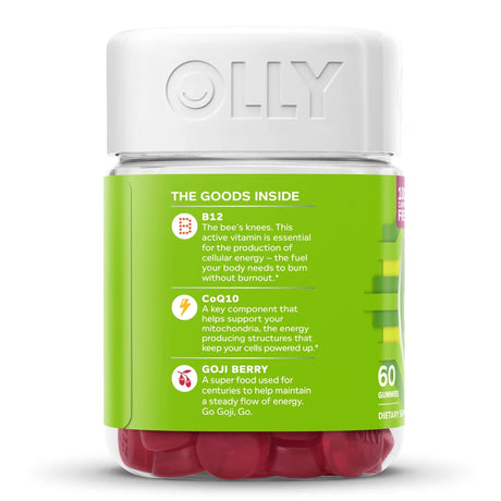 Dietary Supplement OLLY® Daily Energy Vitamin B12 / CoQ10 / Goji Berry 300 mcg - 30 mg - 100 mg Strength Gummy 60 per Bottle Tropical Passion Flavor - BeHope