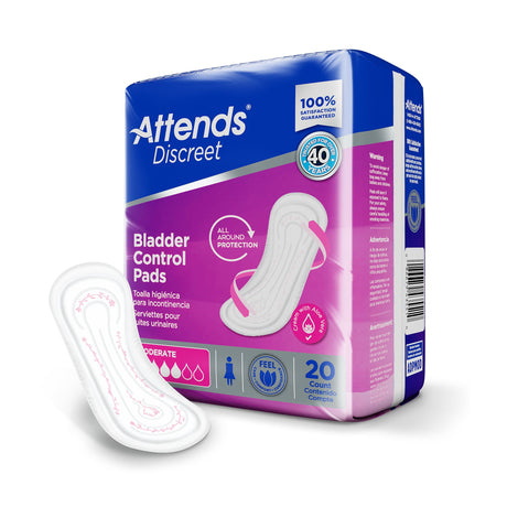 Bladder Control Pad Attends® Discreet 10-1/2 Inch Length Moderate Absorbency Polymer Core One Size Fits Most - BeHope