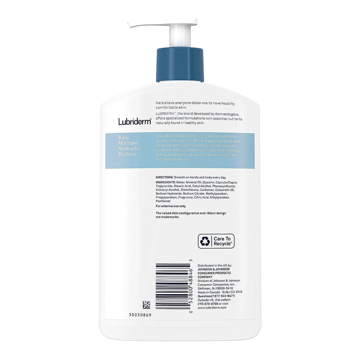 Hand and Body Moisturizer Lubriderm® Daily Moisture 16 oz. Pump Bottle Unscented Lotion - BeHope