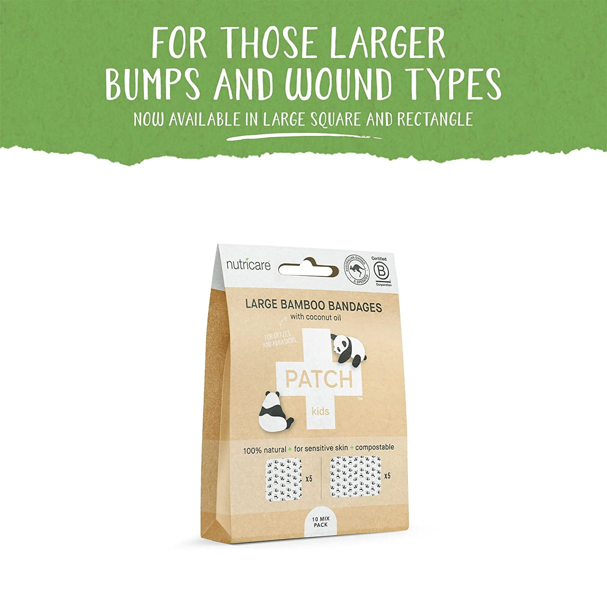 Adhesive Strip Patch™ Kids Bamboo / Coconut Oil Kid Design (Pandas) 2 X 3 Inch / 3 X 3 Inch Sterile - BeHope