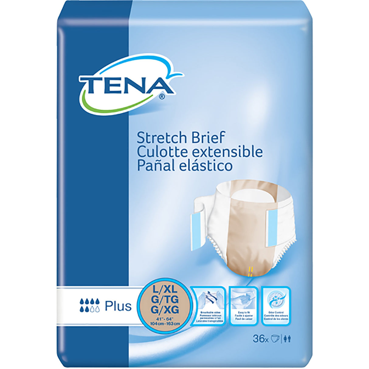 Unisex Adult Incontinence Brief TENA® Stretch™ Plus Large / X-Large Disposable Moderate Absorbency - BeHope
