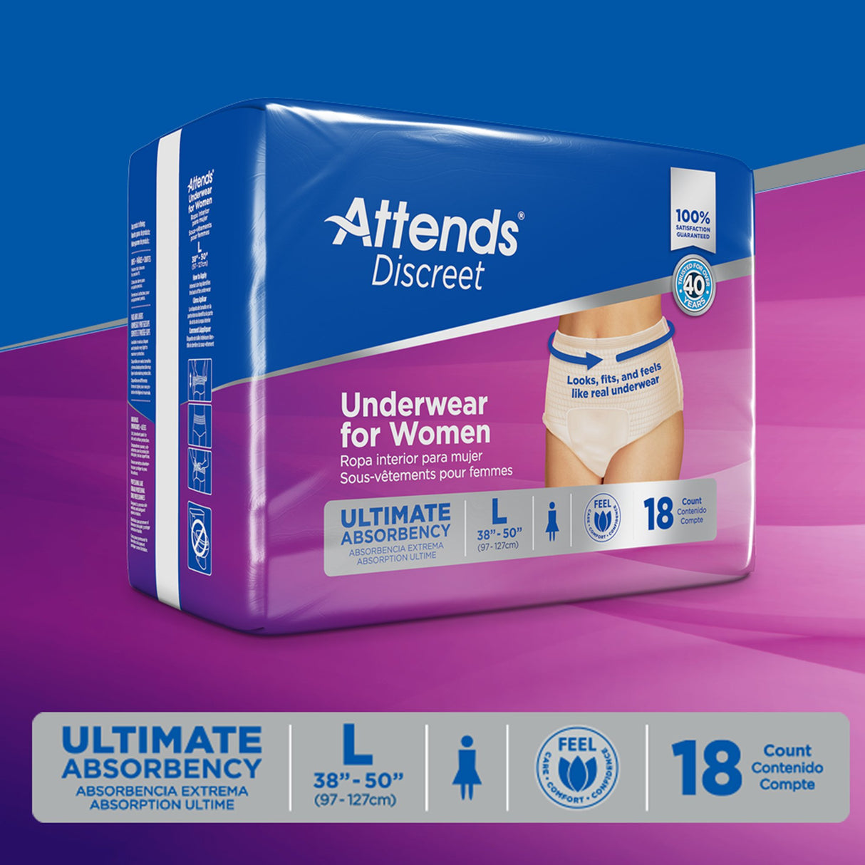Female Adult Absorbent Underwear Attends® Discreet Pull On with Tear Away Seams Large Disposable Heavy Absorbency - BeHope