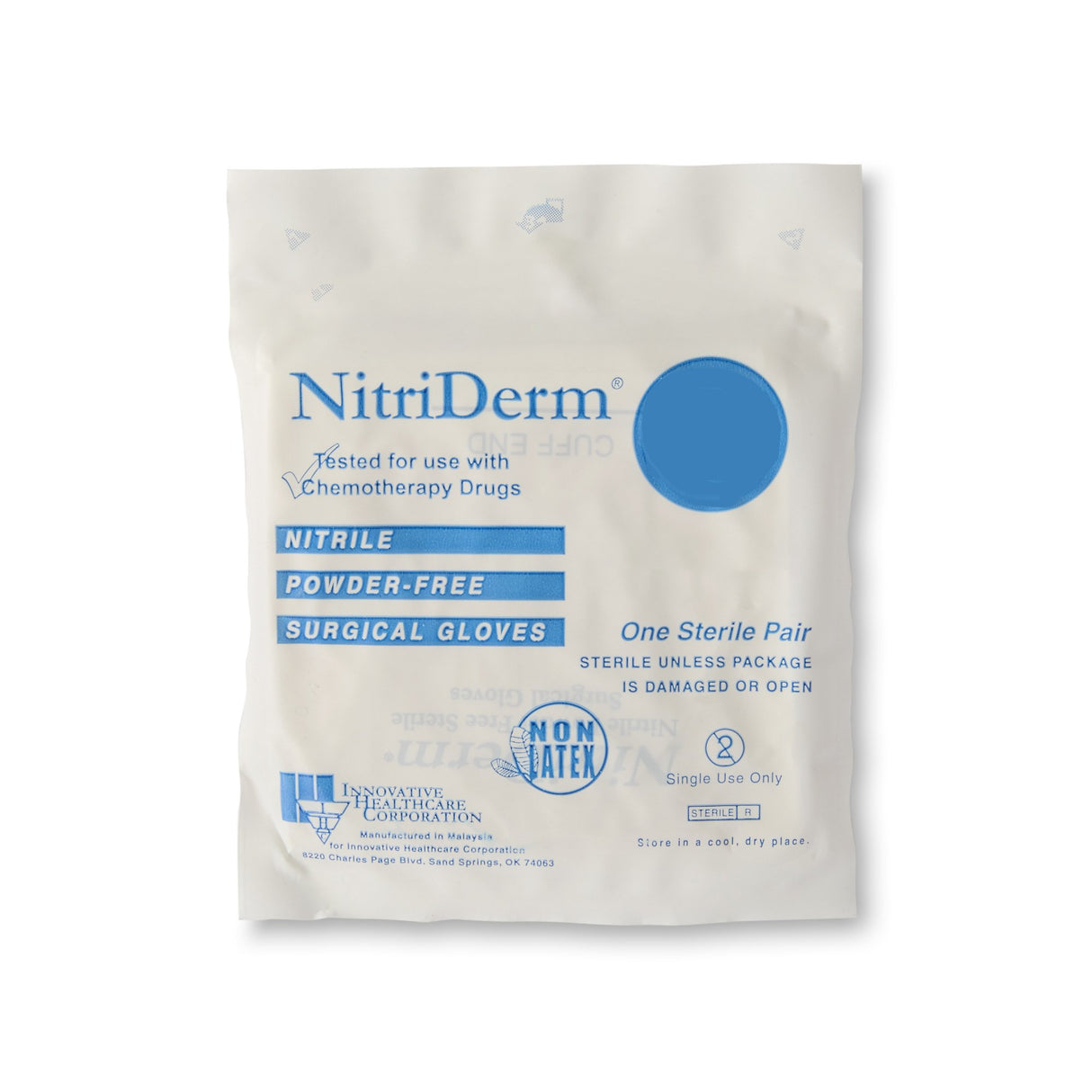 Surgical Glove NitriDerm® Size 8.5 Sterile Nitrile Standard Cuff Length Fully Textured White Chemo Tested - BeHope