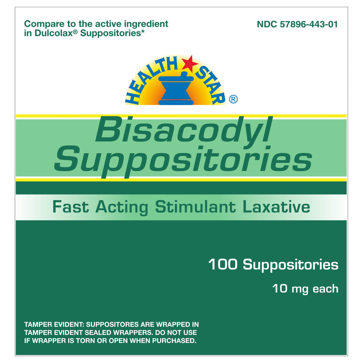 Laxative HEALTHSTAR® Suppository 100 per Box 10 mg Strength Bisacodyl USP - BeHope