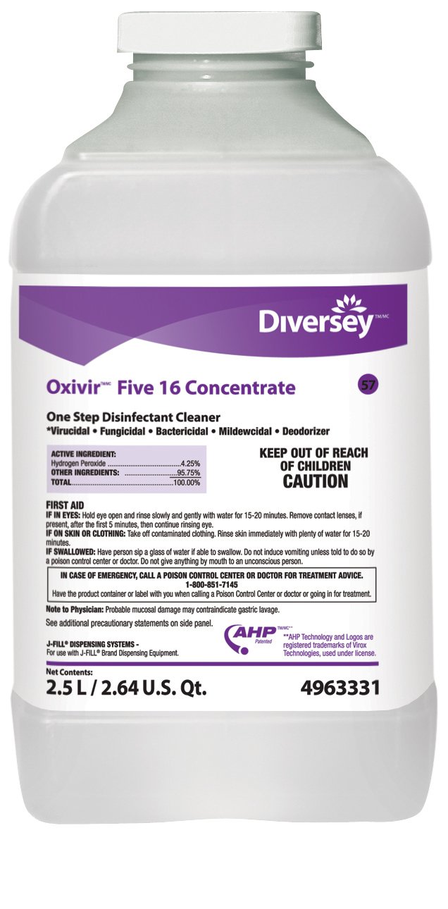Surface Disinfectant Cleaner Diversey™ Oxivir® Five 16 Peroxide Based J-Fill® Dispensing Systems Liquid Concentrate 2.5 Liter Bottle Scented NonSterile - BeHope