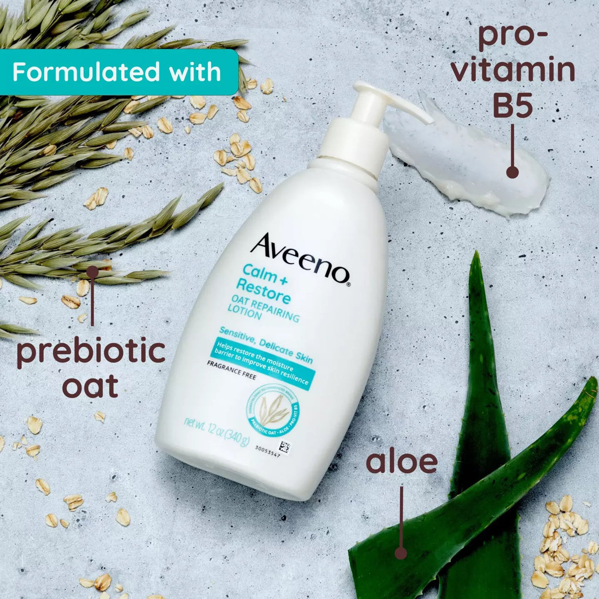 Hand and Body Moisturizer Aveeno® Calm + Restore Oat Replenishing Lotion 12 oz. Pump Bottle Unscented Lotion - BeHope
