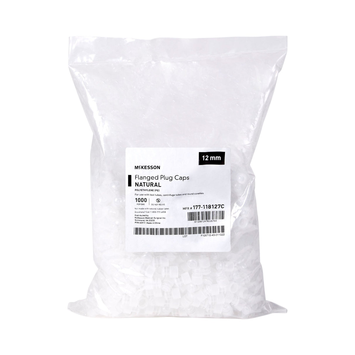 McKesson Tube Closure Polyethylene Flanged Plug Cap Natural 12 mm 12 mm Test Tubes, Centrifuge Tubes, Round Cuvettes NonSterile - BeHope