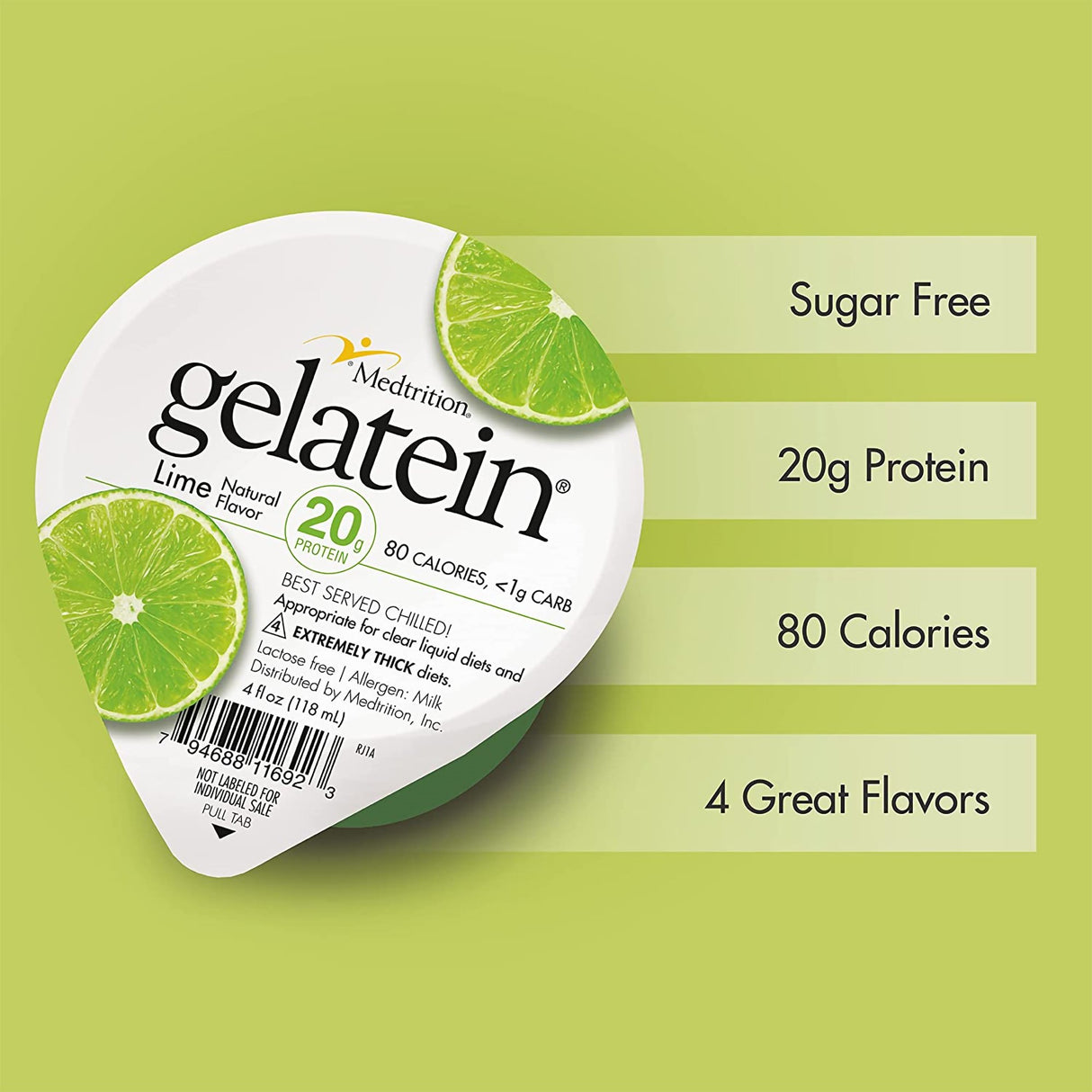 Oral Supplement Gelatein® Lime Flavor Gel 4 oz. Cup - BeHope