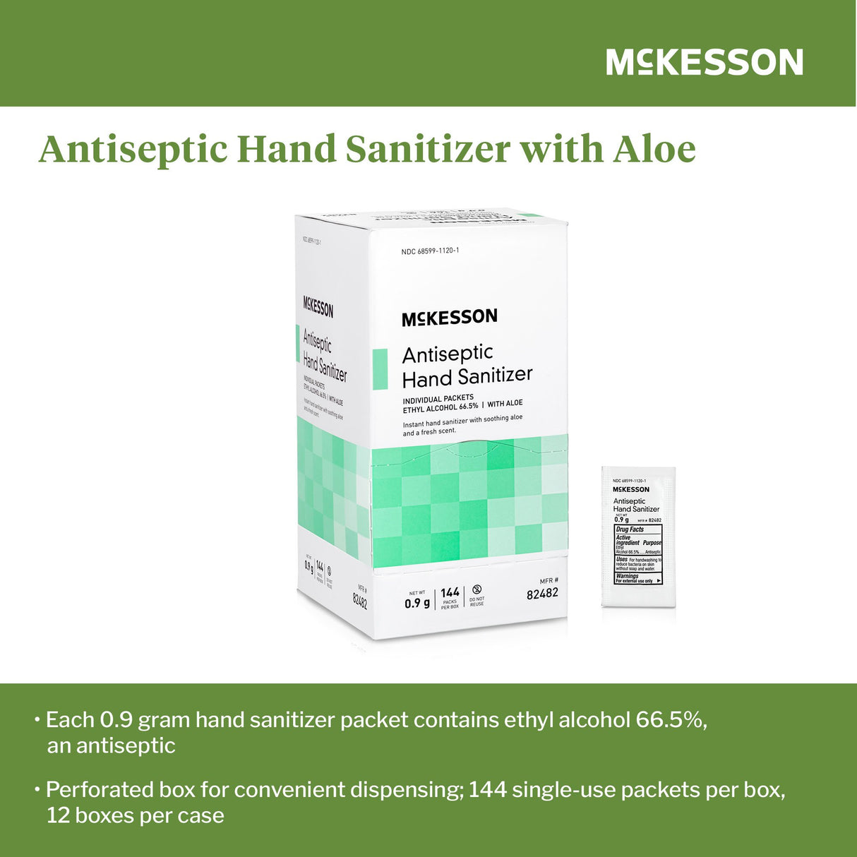 Hand Sanitizer with Aloe McKesson 0.9 Gram Ethyl Alcohol Gel Individual Packet - BeHope