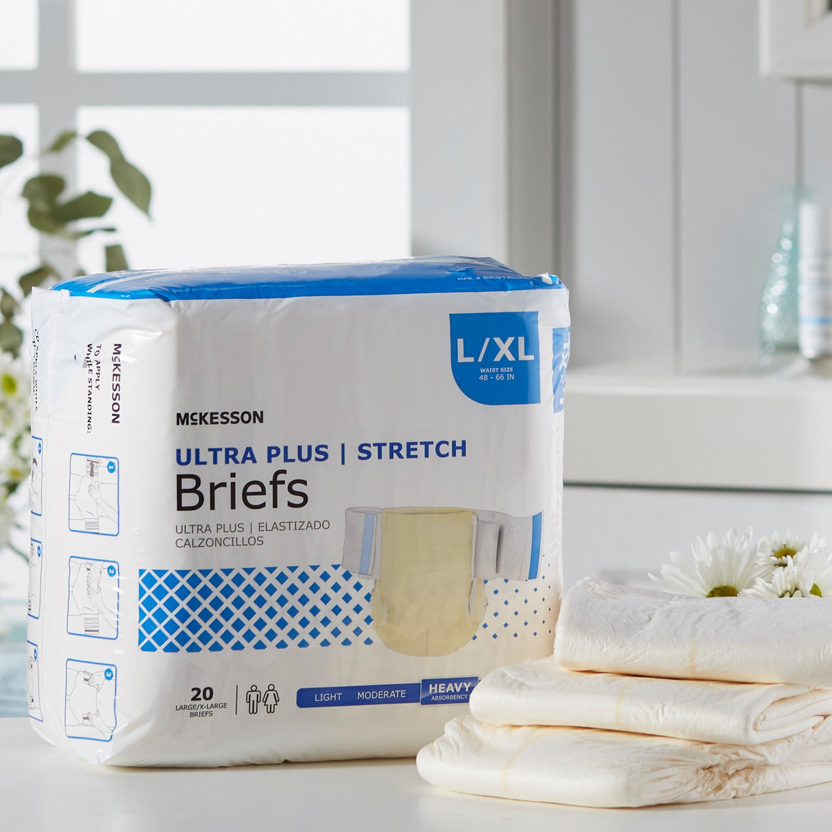 Unisex Adult Incontinence Brief McKesson Ultra Plus Stretch Large / X-Large Disposable Heavy Absorbency - BeHope